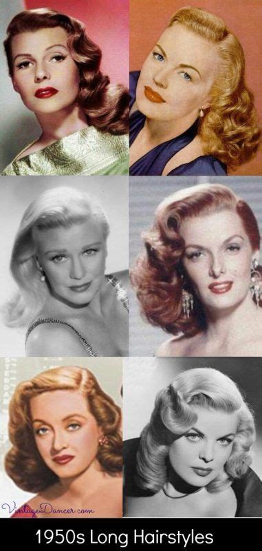1950s Long Hairstyles Curly Hair Movie Stars Day And Evening 50s