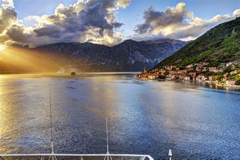 Montenegro Kotor Mountains Sea Coast Clouds Perast Home Boka