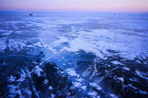 Blue And Cold Ice Of Lake Baikal Horizon At Sunset Stock Photo Image