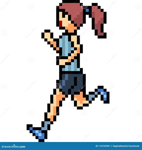 Vector Pixel Art Woman Run Stock Vector Illustration Of Exercise