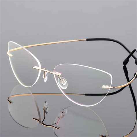 frameless cat eye glasses frames women men ultralight optical eyewear frames clear lens