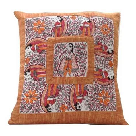 Cotton Silk Hand Painted Madhubani Cushion Cover At Rs Piece