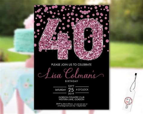Diy 40th Birthday Confetti Invitation Printable Template Etsy