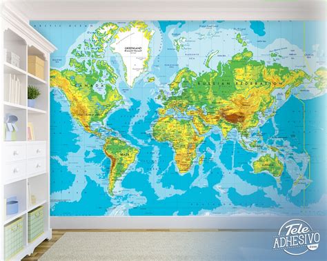 Physical World Map Wallpaper Mural Muralswallpaper Carte Du Monde Images