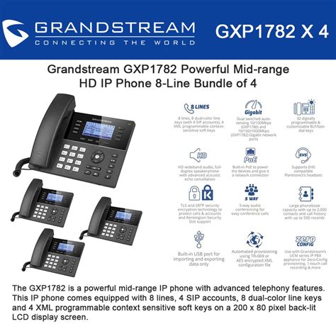 Grandstream Gxp1782 4 Pack Powerful Hd Ip Phone 8 Line Voip Home And