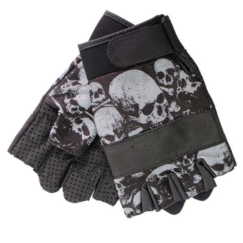 hot leathers gvm3009 uni sex black ancient skulls fingerless leather gloves x large