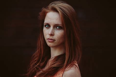 Women Model Redhead Long Hair Looking At Viewer Face Women