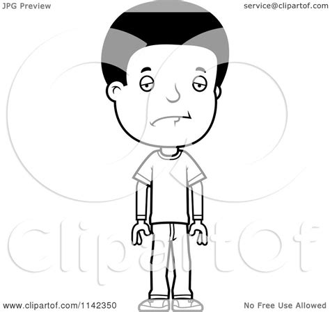 Cartoon Clipart Of A Black And White Depressed Adolescent Teenage Boy