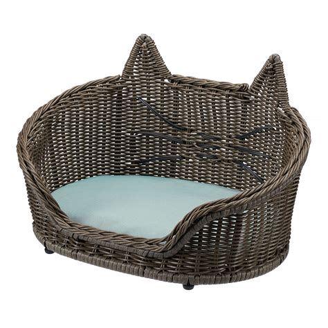 Drew Barrymore Wicker Cushion Pet Cat Bed Brown