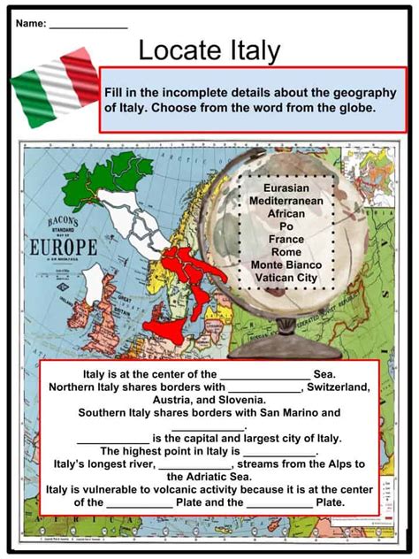 Italy Fact Worksheets Geography History Politics And People For Kids 1e4