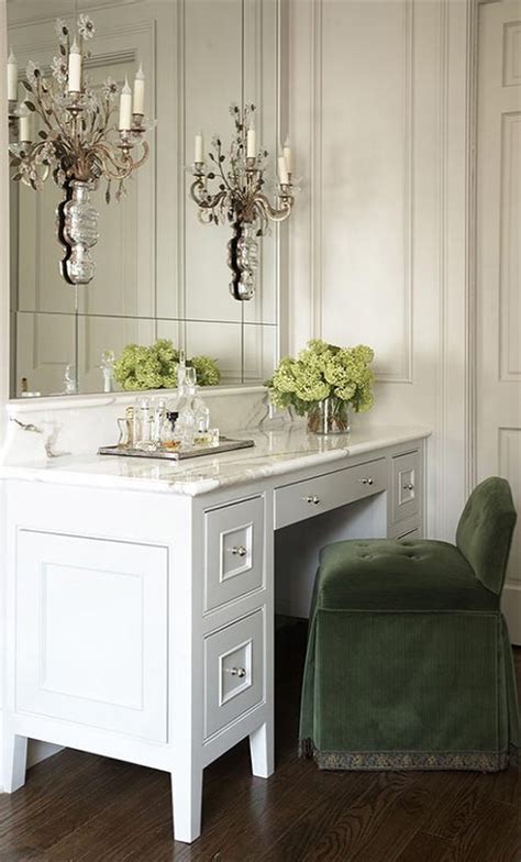 The vanity stool an accessory that completes the look. Green Velvet Vanity Chair - French - Bathroom