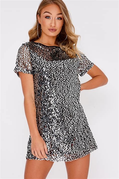 Order The Madeline Black Sequin T Shirt Dress From In The Style Shop
