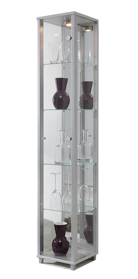 Buy Lockable Fully Assembled Home Silver Single Glass Display Cabinet 7 Glass Shelves Mirror