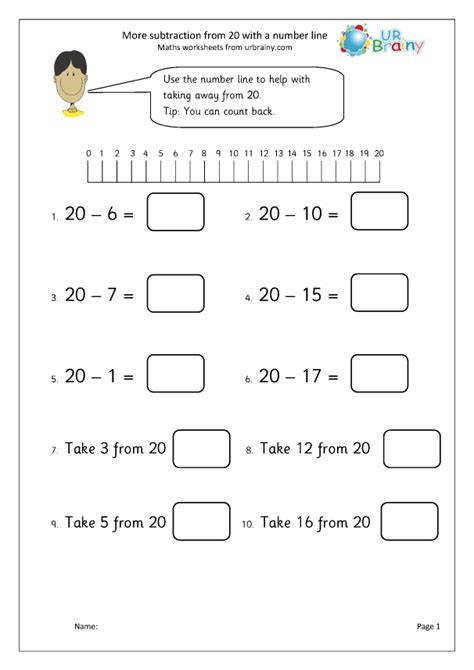 Subtract From 20 With A Number Line Subtraction In Year 1 Age 5 6