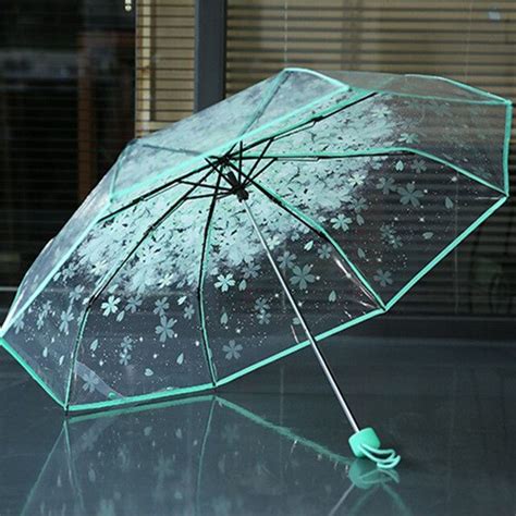 Hot Sell 3 Fold Sun Rain Umbrella Rain Tools Woman Flowers Transparent