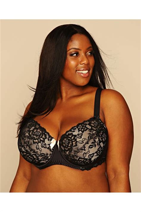 Black Nude Underwired Bra With Floral Lace Detail Yours Clothing