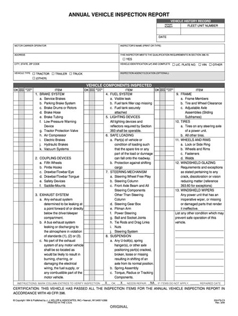 Annual Inspection Form Fill Online Printable Fillable In Vehicle