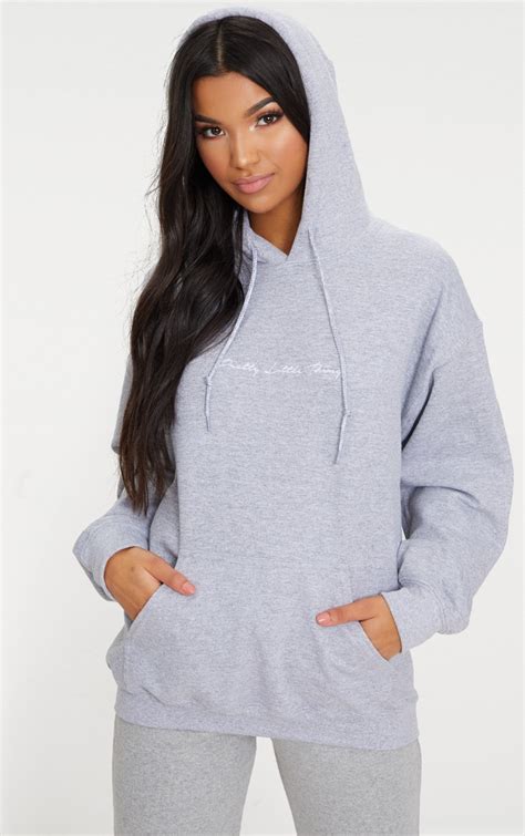 prettylittlething grey marl oversized hoodie prettylittlething