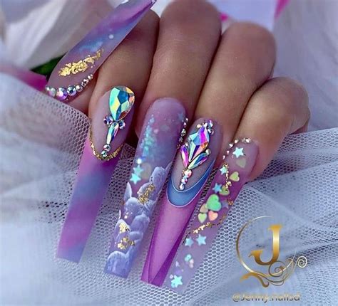 Cookiepower In 2021 Purple Acrylic Nails Swarovski Nails Bling