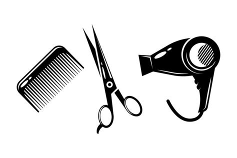 Hair Dryer Comb And Scissors Silhouettes