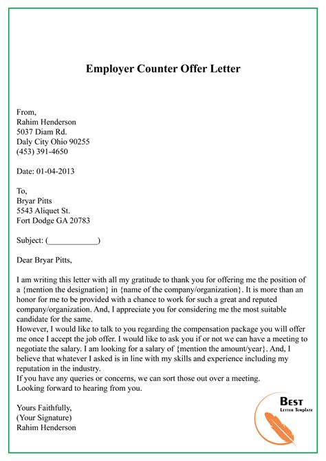 Counter Offer Letter Template Download