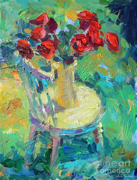 Sunny Impressionistic Rose Flowers Still Life Painting