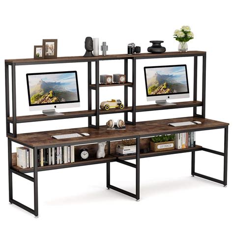 Buy Tribesigns 94 5 Inch Two Person Desk With Hutch Double Workstation