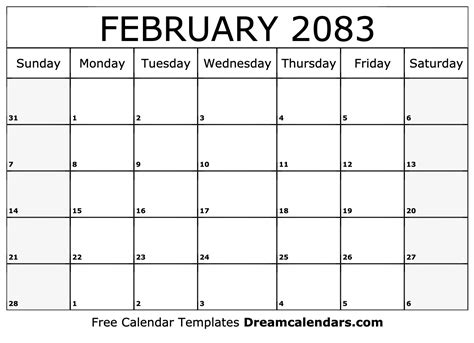February 2083 Calendar Free Blank Printable With Holidays