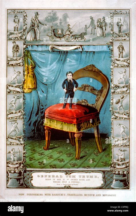 general tom thumb born in 1832 is 18 inches high and weighs only 15 pounds 1849 poster stock