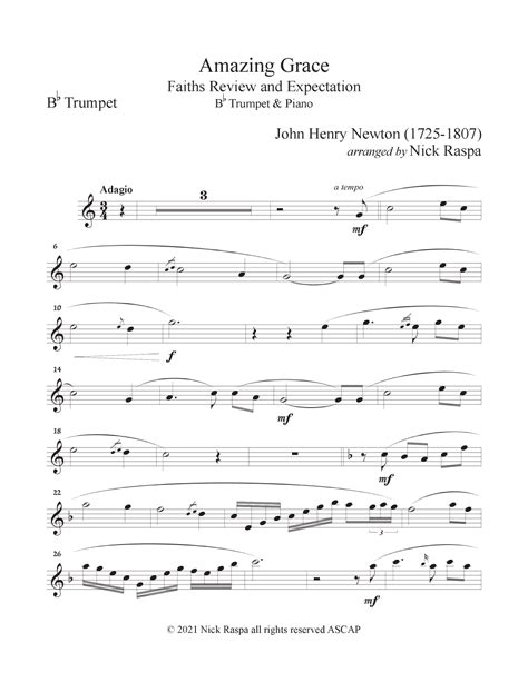 Amazing Grace Bb Trumpet Piano Trumpet Part Sheet Music John