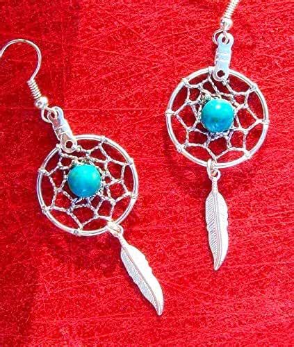 Dreamcatcher Earrings Silver With Turquoise Native