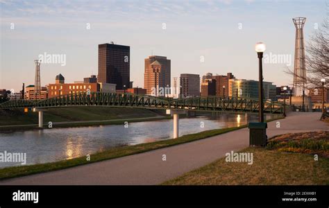 Dayton Ohio Downtown City Skyline Great Miami River Stock Photo Alamy