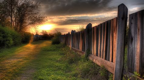 Wood Fence At Sunset Landscapes Field Paths Fence Background Fence