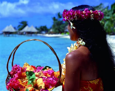 Polynesian Woman With Flowers At Intercontinental Bora Bora Le Moana
