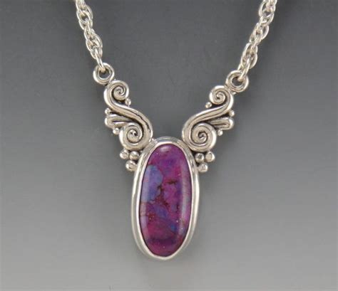 Sterling Silver 10x22 Copper Purple Turquoise Pendant Etsy Sterling