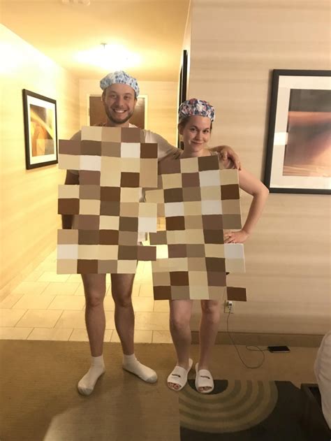 Me And My Husband In Our Halloween Costumes As Pixelated Naked People