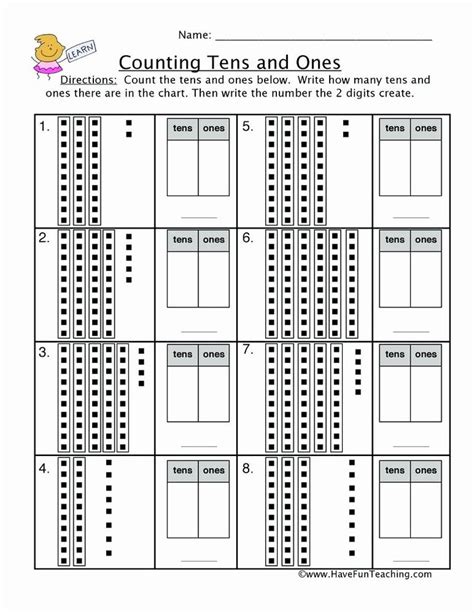 Kindergarten worksheet tens and es breadandhearth source: Ten Frame Worksheets Kindergarten Base Ten Math Worksheets Tens and Units for Grade 1 Place in ...
