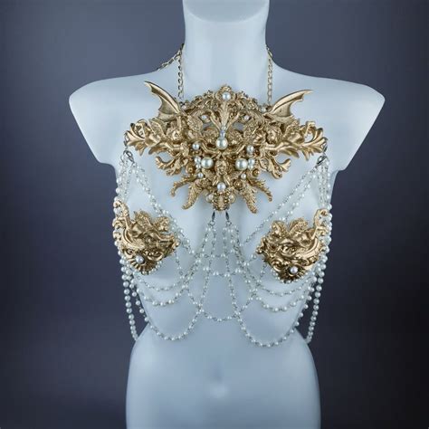 Carrie Gold Filigree And Pearl Body Jewellery And Nipple Pasties Pearls