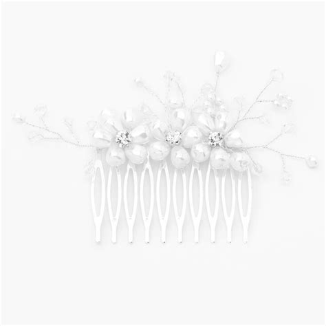 Silver Pearl And Rhinestone Flower Hair Comb Claires Us