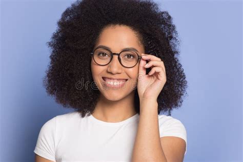 Head Shot Portrait Smiling African American Girl Wearing Glasses Stock Image Image Of Customer