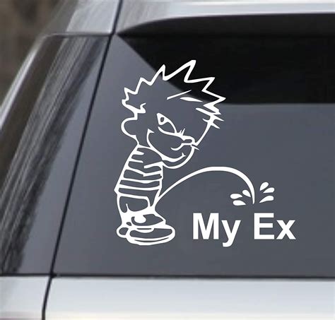 White 55 Calvin Peeing Piss Pissing On Ex Window Sticker Decal Good For Cars
