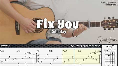 Fix You Coldplay Fingerstyle Guitar Tab Chords Lyrics