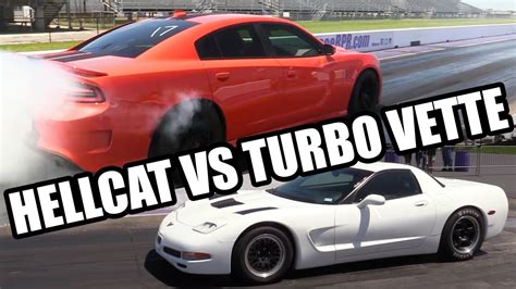 Hellcat Battles Twin Turbo Corvette Youtube