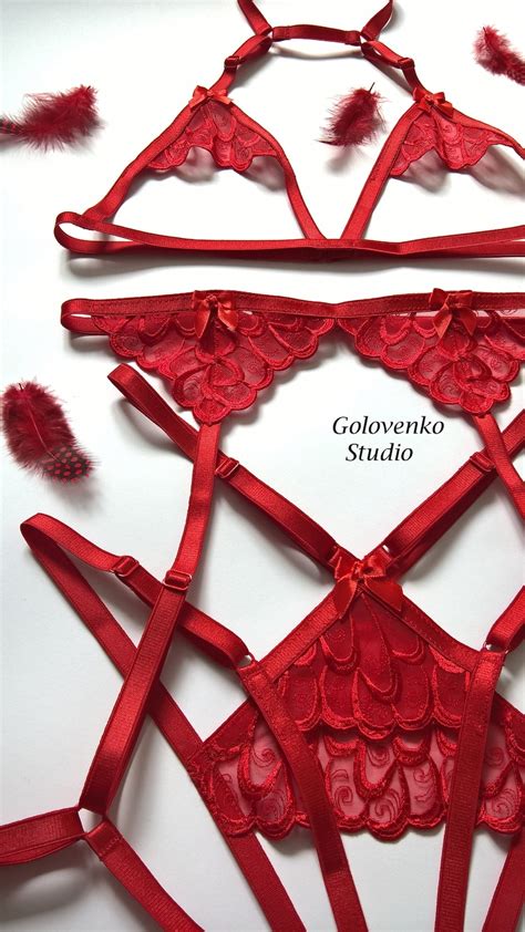 red erotic lingerie set valentine s day open lingerie etsy