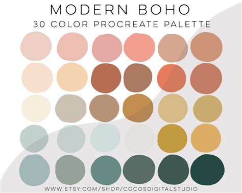Modern Boho Boho Procreate Color Palette Cool Tones Etsy Color
