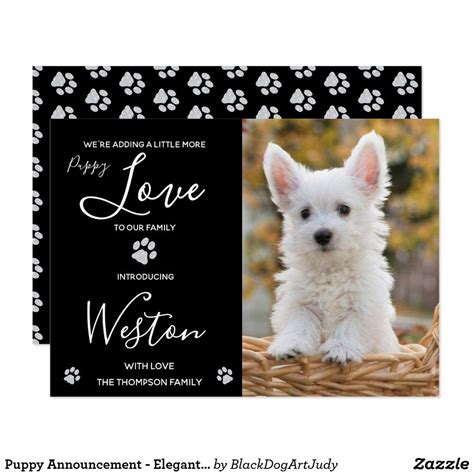 Puppy Announcement Elegant Black Modern New Pet Zazzle Puppy