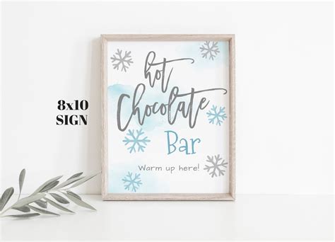 Hot Chocolate Bar Sign Blue Snowflakes Winter Baby Shower Etsy