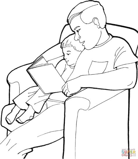 Dibujo De Padre Leyendo Con Su Hijo Para Colorear Dibujos Para