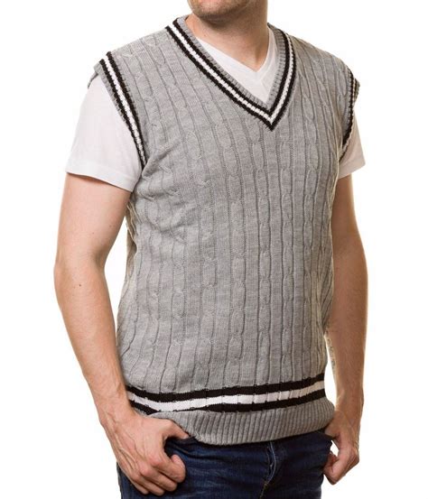 Adults Cricket Cable Knitted Sleeveless Jumper Vest Mens Fancy V Neck