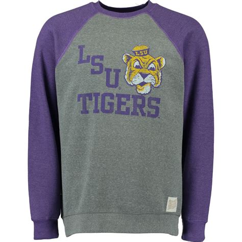 Mens Original Retro Brand Heather Gray Lsu Tigers Vintage Color Block Tri Blend Sweatshirt